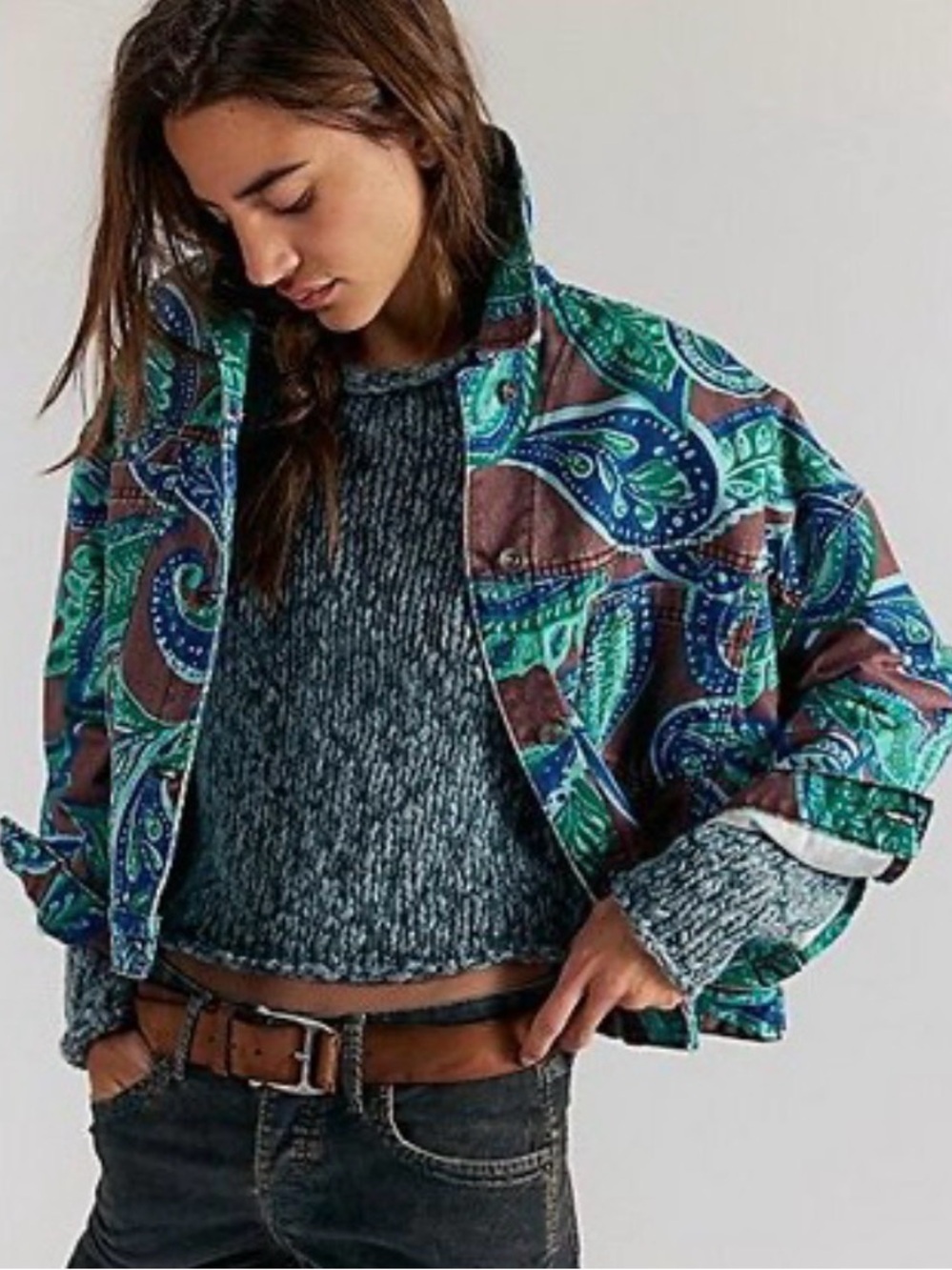 Free People We The Free Opal Swing Printed Denim Jacket